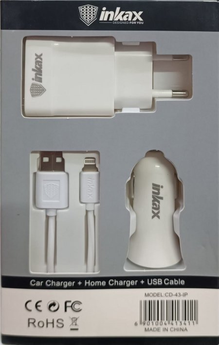 شاحن موبايل للمنزل و السيارة ايفون inkax CD-43 Home & Car Charger iPhone   